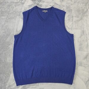 Hart Schaffner Marx Sweater Vest Men 2XT Navy Extra Fine Merino Wool V Neck